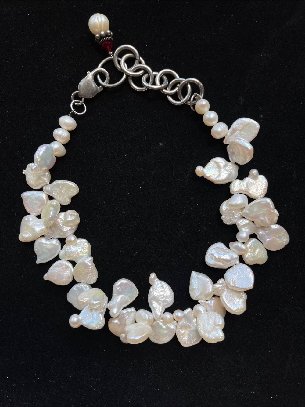 Vintage Large Heart Baroque Keshi Pearl Necklace Sterling Silver 925 16”